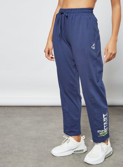 Buy Activewear Slogan Print Track Pants Blue in Saudi Arabia