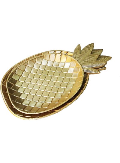 Buy 2-Piece Creative Wooden Pineapple Shaped Decorative Jewelry Plate Golden in UAE