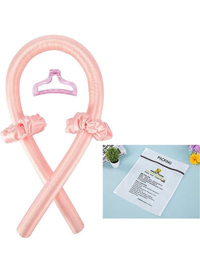 Buy No Heat Silk Curling Ribbon Hair Curler Headband with Claw Clip Pink in Egypt