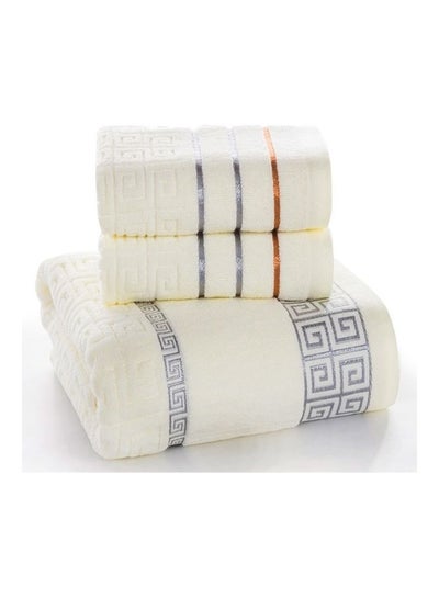 Buy 3-Piece Plaid Cotton Towel Bath Set White 30X20X10cm in Saudi Arabia