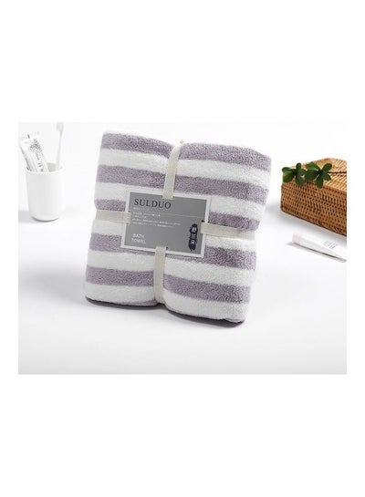 Buy Large Pure Cotton Bath Towel Purple/White 70X140cm in Saudi Arabia