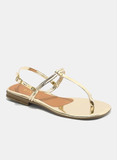 Buy Casual Plain Flat Sandals Gold in Saudi Arabia