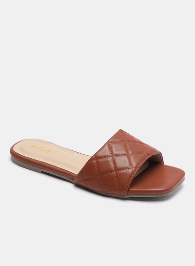 Buy Slip-On Casual Flat Sandals Brown in Saudi Arabia