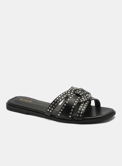 Buy Fashionable Casual Flat Sandals Black/Silver in Saudi Arabia