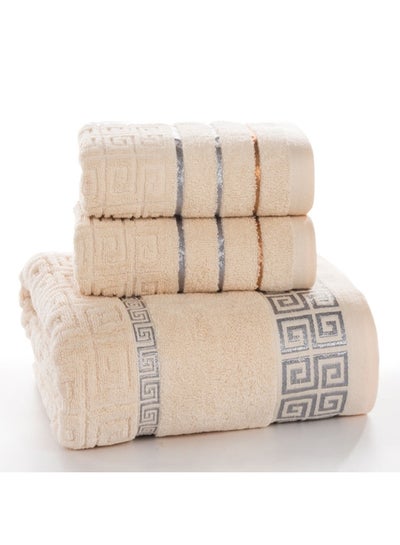 Buy 3-Piece Plaid Cotton Bath Towel Beige 30 X 20 X 10cm in Saudi Arabia