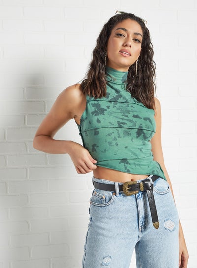 Buy Tie Dye High Neck Top Green in Saudi Arabia