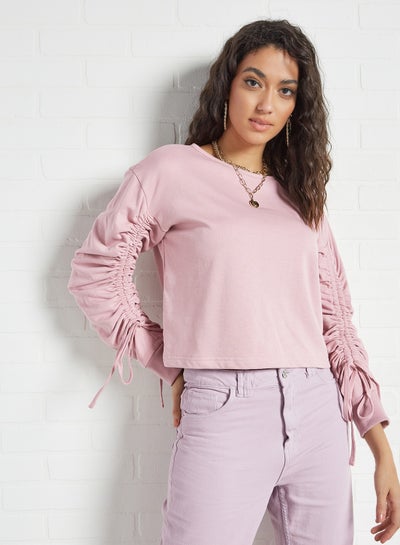 Buy Ruched Detail Sweatshirt Pink in Saudi Arabia