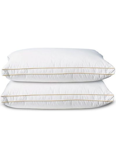 Buy 2 Pieces Prime Hotel Pillow with Double Golden Line Microfiber White 90x50cm in Saudi Arabia