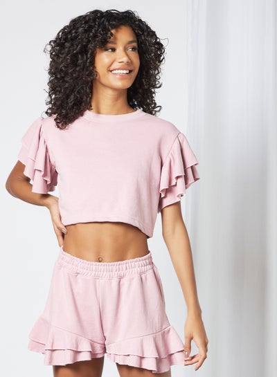 اشتري Ruffle Sleeve Lounge Top Light Purple في الامارات