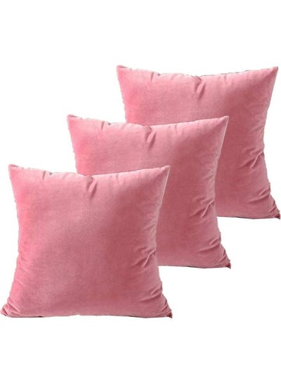 Buy 3-Piece Velvet Decorative Filled Cushion Pink in Saudi Arabia