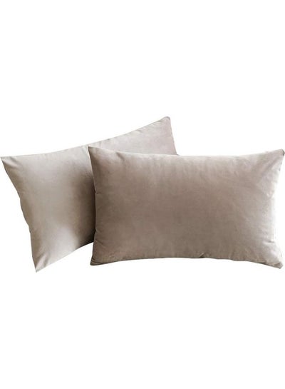 Buy 2-Piece Simple Velvet Decorative Pillow Beige in Saudi Arabia