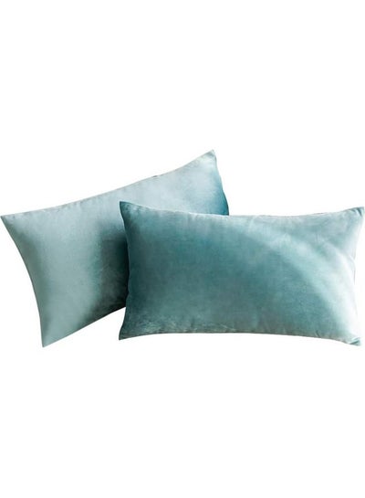 Buy 2-Piece Simple Velvet Decorative Pillow Blue in Saudi Arabia