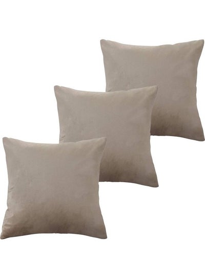 Buy 3-Piece Velvet Decorative Filled Cushion Beige in Saudi Arabia