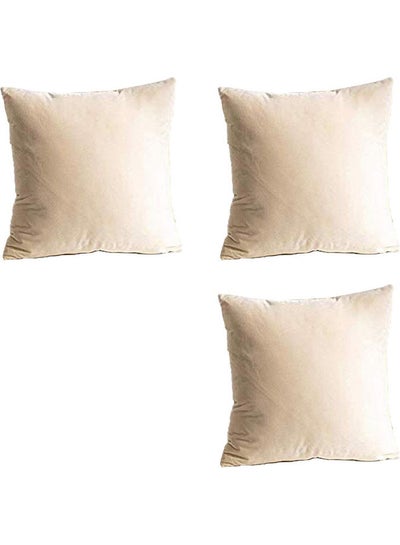 Buy 3-Piece Velvet Decorative Filled Cushion Beige in Saudi Arabia