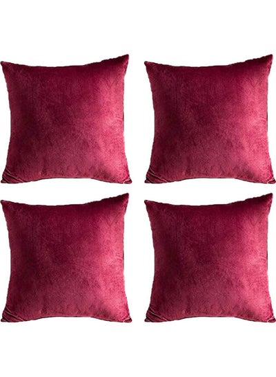 Buy 4-Piece Velvet Decorative Filled Cushion Red in Saudi Arabia