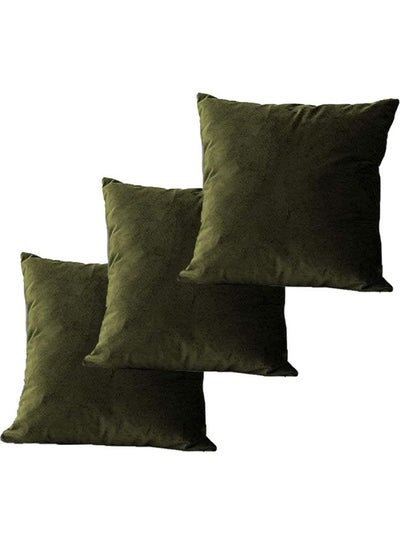 Buy 3-Piece Velvet Decorative Filled Cushion Green in Saudi Arabia