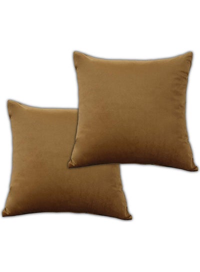 Buy 2-Piece Simple Velvet Decorative Cushion Brown in Saudi Arabia