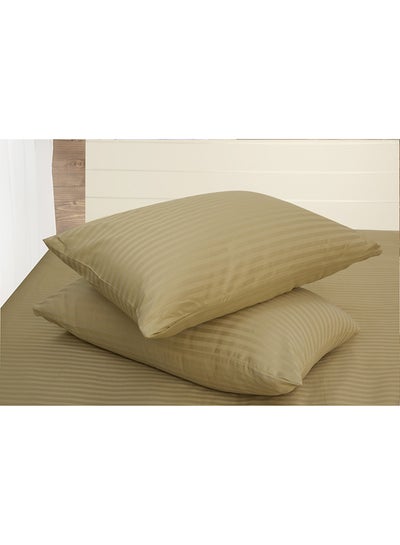 Buy 2-Piece Hotel Linen 100% Cotton 250Tc 1cm Stripe Pillow Cover Set Cotton Bronze 50x75cm in UAE