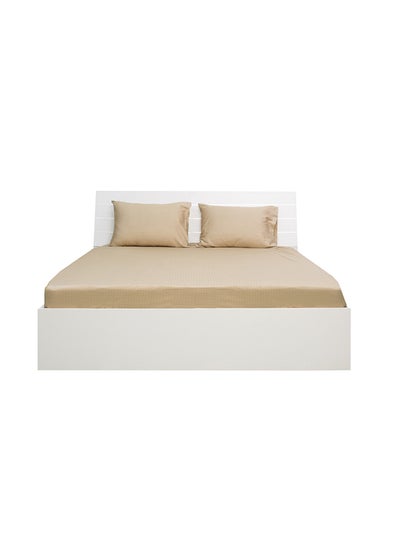 Buy Single Size 100% Cotton 250Tc Box Sateen Fitted Sheet Cotton Blend Beige 120x200cm in UAE