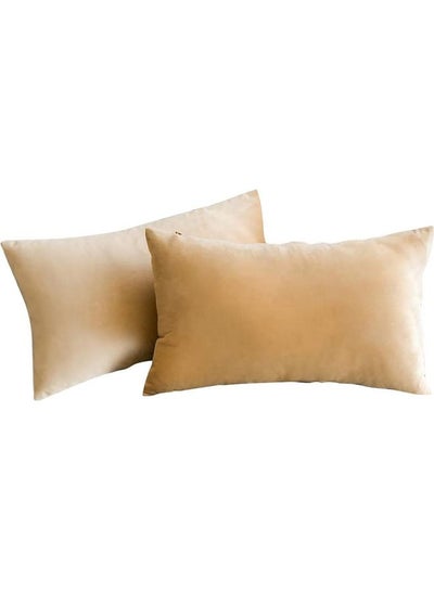 Buy 2-Piece Simple Velvet Decorative Pillow Beige in Saudi Arabia