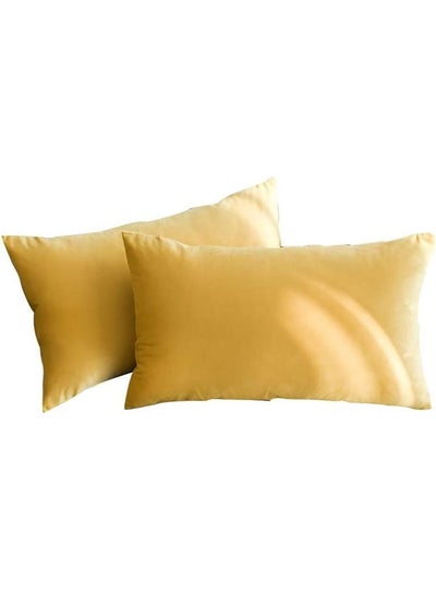 Buy 2-Piece Simple Velvet Decorative Pillow Yellow in Saudi Arabia