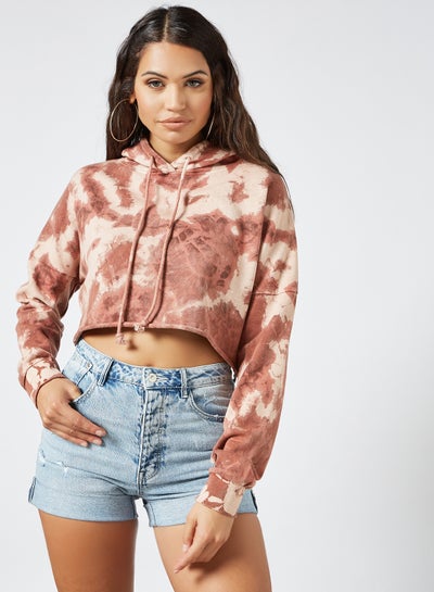 Buy Cropped Tie Dye Hoodie Pink in Saudi Arabia