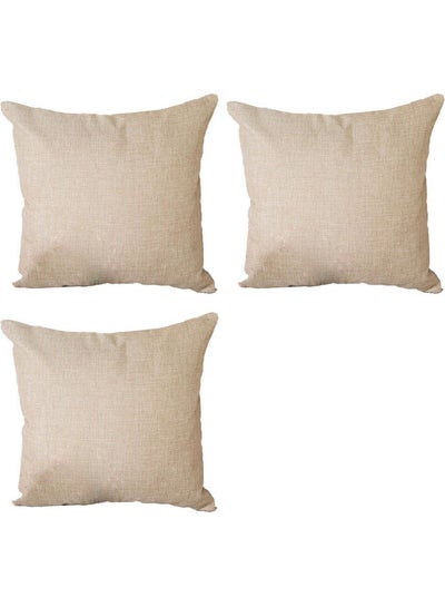 Buy 3-Piece Decorative Filled Cushion Beige in Saudi Arabia