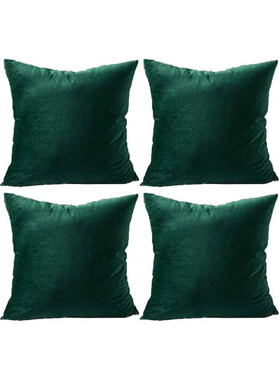 Buy 4-Piece Simple Velvet Decorative Cushion Green in Saudi Arabia