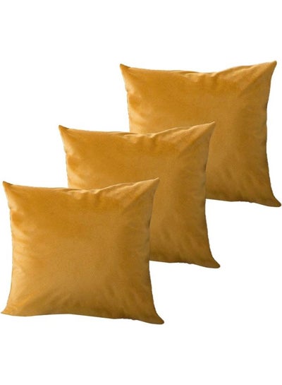 Buy 3-Piece Velvet Decorative Filled Cushion Orange in Saudi Arabia