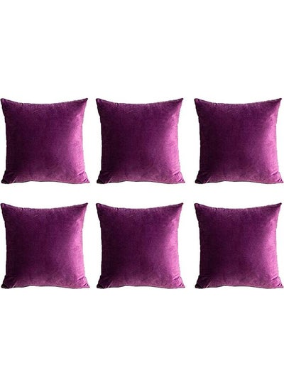 Buy 6-Piece Velvet Decorative Filled Cushion Purple in Saudi Arabia