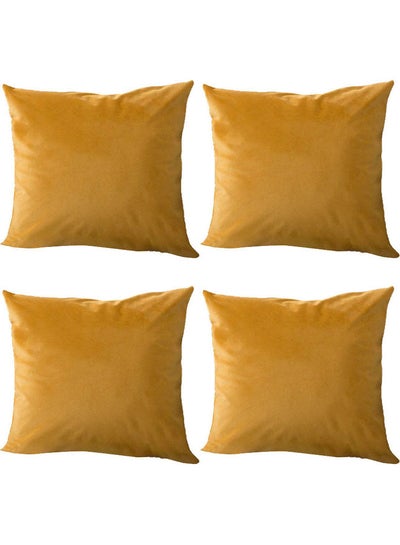 Buy 4-Piece Velvet Decorative Filled Cushion Orange in Saudi Arabia