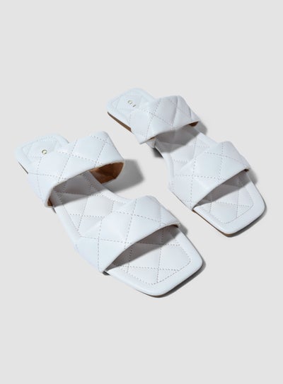 Buy Checkered Stitch Detail Flat Sandals White in UAE