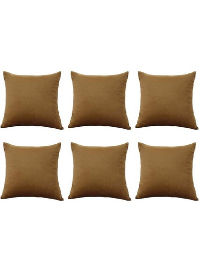 Buy 6-Piece Velvet Decorative Cushion Brown in Saudi Arabia