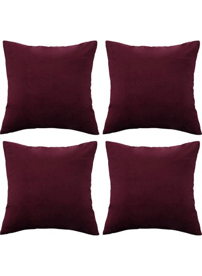 Buy 4-Piece Velvet Decorative Filled Cushion Red 65x65cm in Saudi Arabia