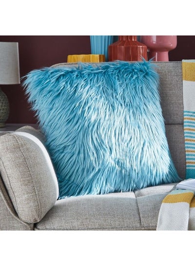 Buy Faux Sheep Skin Cushion Blue 45x45cm in Saudi Arabia