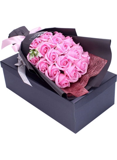 Buy 18-Piece Artificial Flowers With Gift Box Pink in Saudi Arabia