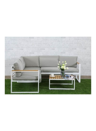 Buy 1 x COFFEE TABLE 68 cm L x 68 cm W 30cm H | 1 x GARDEN CORNER SOFA 195 cm L x 195 cm W 70cm H | Track Arms, Removable Cushions | Foam Filling Grey in UAE