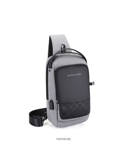Buy Men Chest Crossbag USB Charging Sling Shoulder Bag Waterproof Grey in Egypt