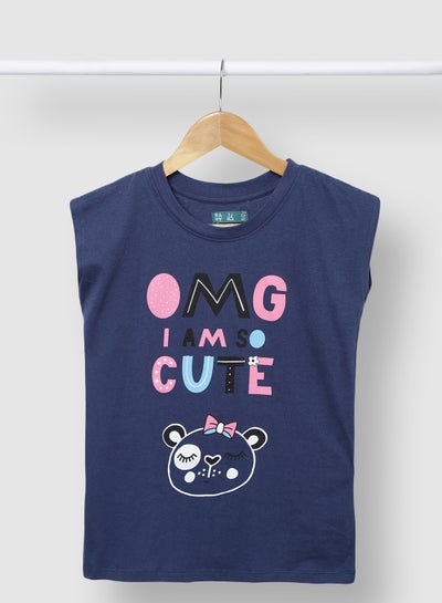 Buy Girls Comfortable Stylish Modern T-Shirt Navy Blue in Saudi Arabia