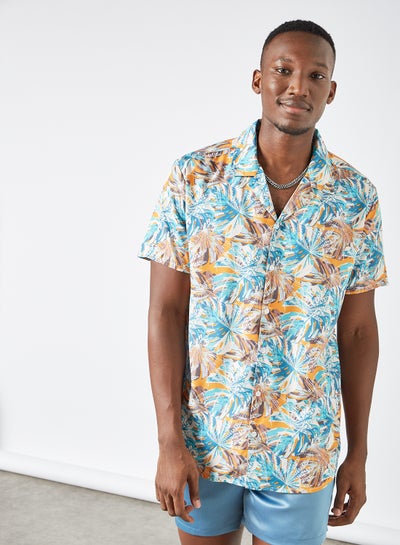 Buy Tropical Print Shirt Light Blue in Saudi Arabia