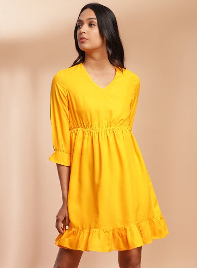 Buy Casual V-Neck Dress Curry Yellow in Saudi Arabia