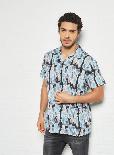 Buy Printed Short Sleeve Shirt Blue in Saudi Arabia