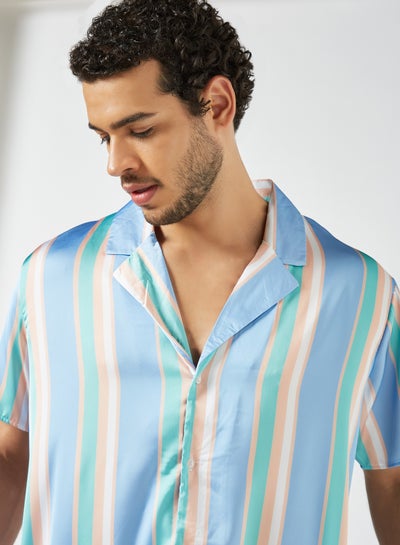 Buy Striped Short Sleeve Shirt Blue in UAE