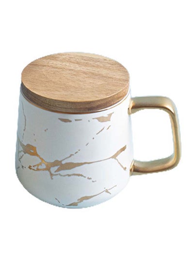 Buy Ceramic Marble Coffee Mug With Wood Coaster White in Saudi Arabia