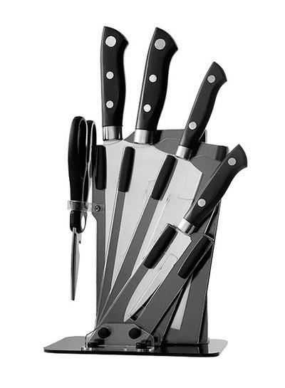 Buy 5-Piece Knives Set With Stand  Stainless Steel Black/Silver 17x36x15cm in Saudi Arabia