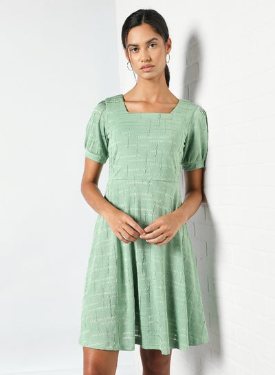 Buy Square Neck Mini Dress Green in Saudi Arabia