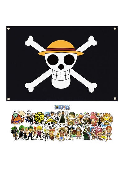 Buy Polyester Luffy One Piece Jolly Roger Pirate Flag - One Piece Flag with Straw Hat for Anime Room Decor with 50 pcs Waterproof Anime Collectibles One Piece Stickers - Luffy Pirate Flag One Piece Stickers in Saudi Arabia