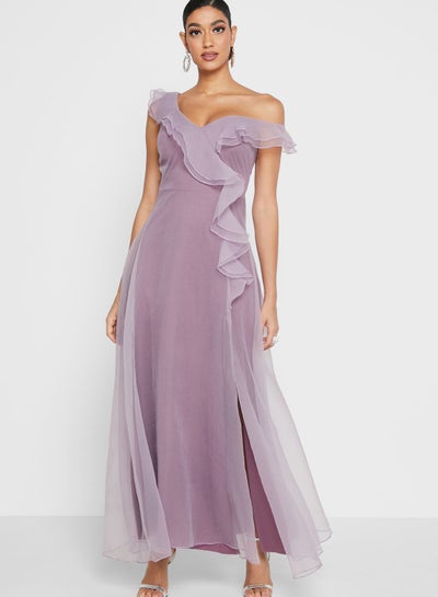 Buy One Shoulder Ruffle Dress Purple in Saudi Arabia