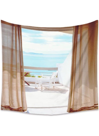Buy Beach View Design Wall Hanging Tapestry Brown/Blue in UAE