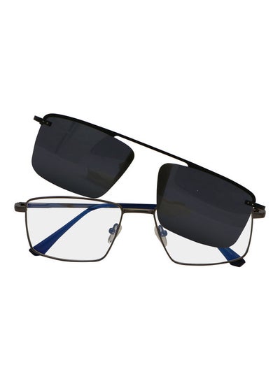 Buy Men's Rectangular Anti-Blue Light Eyeglasses With Clip On Sunglasses in UAE